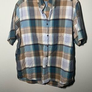 Men's Field & Stream Plaid Short Sleeve Shirt - Blue and Brown Size L